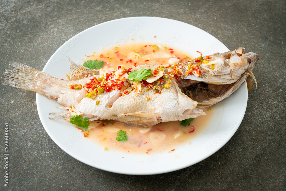 Steamed grouper fish with lime and chillies Steamed grouper fish with lime and chillies