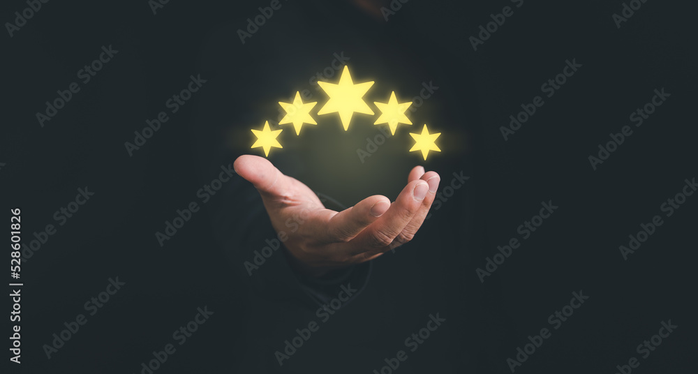 Customer evaluation feedback. men in suit Giving Positive Review for Client's Satisfaction Surveys. giving a five star rating. Service rating, satisfaction concept.. Customer evaluation feedback. men in suit Giving Positive Review for Client's Satisfaction Surveys. giving a five star rating. Service rating, satisfaction concept..