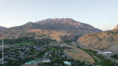 Famous Landmark in Utah County, Mount Timpanogos Mountain in Provo Canyon, Utah - Aerial photo