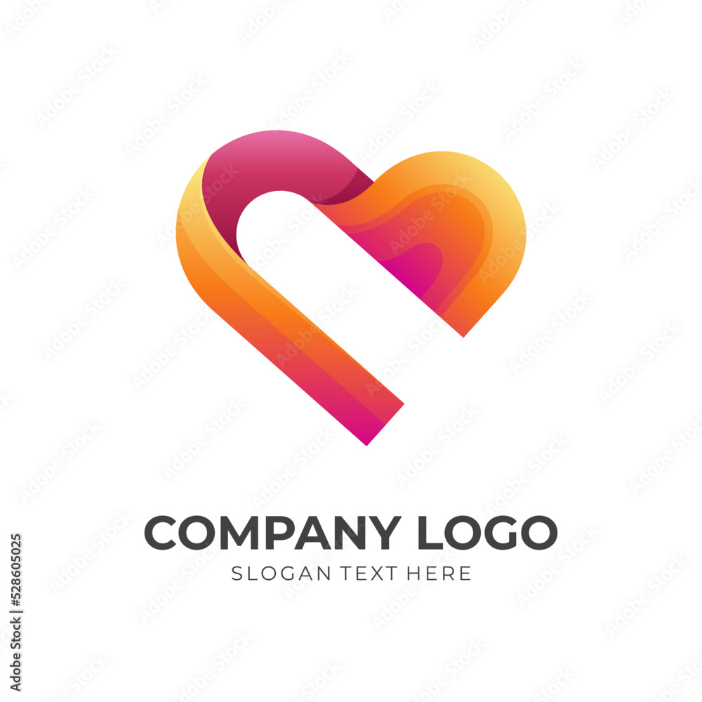 love logo template with 3d red and orange color style