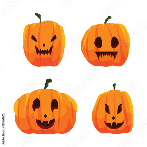 Set Halloween Pumkin Flat Illustration