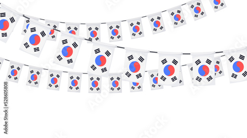 South Korea flag garland chain. Korean bunting decoration for celebration. Vector background.