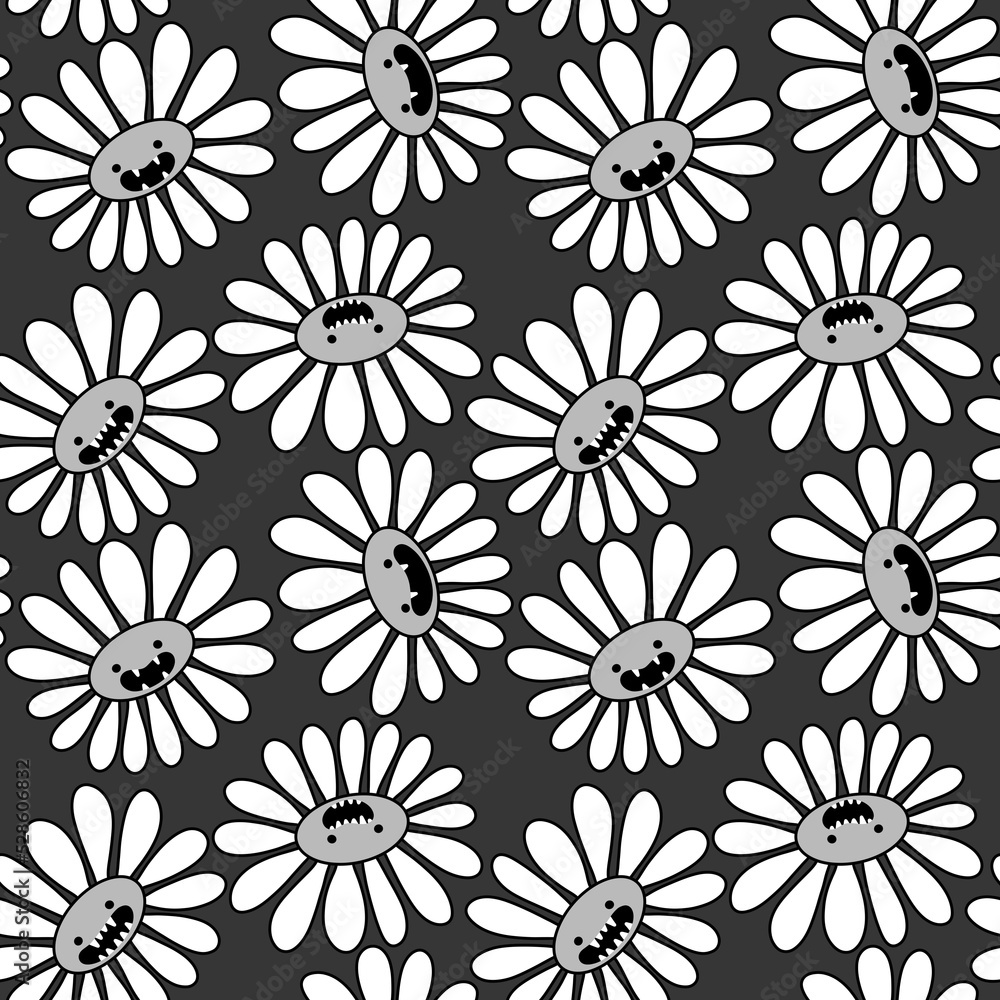 Cartoon flower Halloween seamless chamomile pattern for wrapping paper and kids clothes print and fabrics