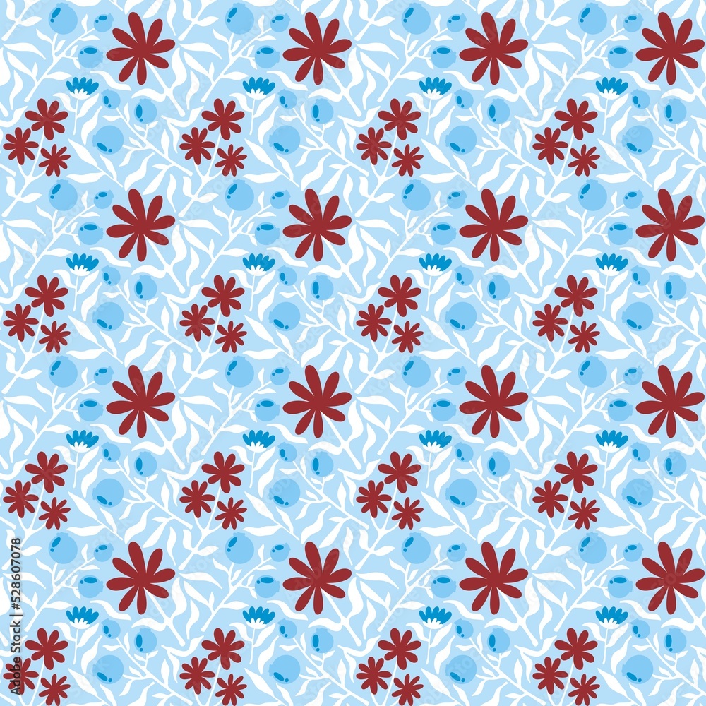 Floral spring summer seamless flower and berries pattern for wrapping paper and accessories and kids