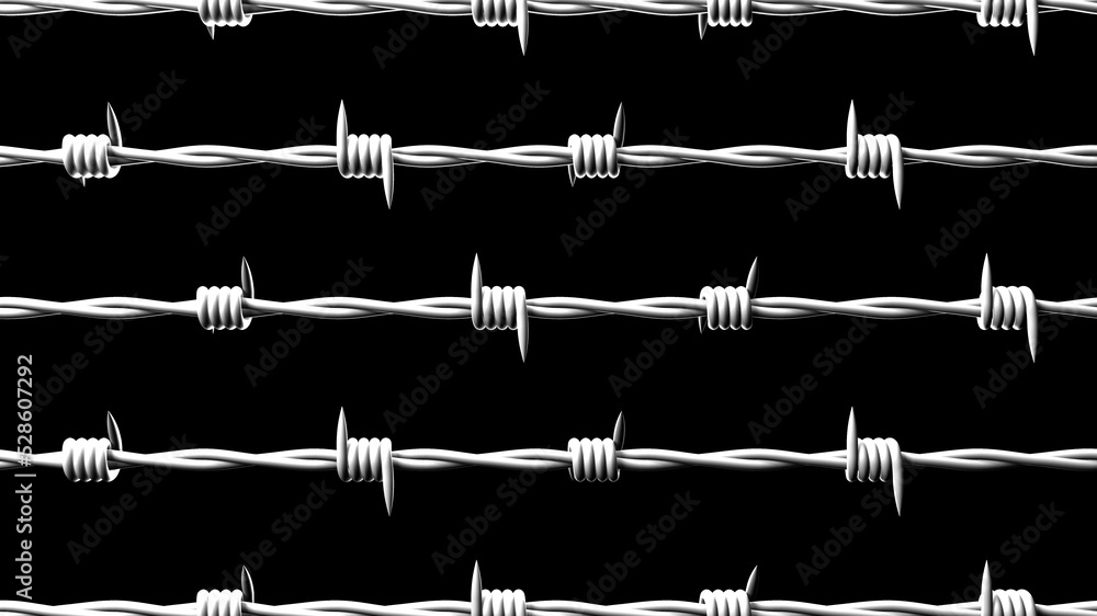 White barbwire on black background.
3D illustration. White barbwire on black background.
3D illustration.