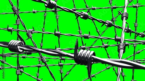 Barbwire on green chroma key background.
3D illustration.