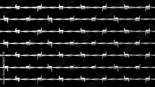 White barbwire on black background.
3D illustration. photo