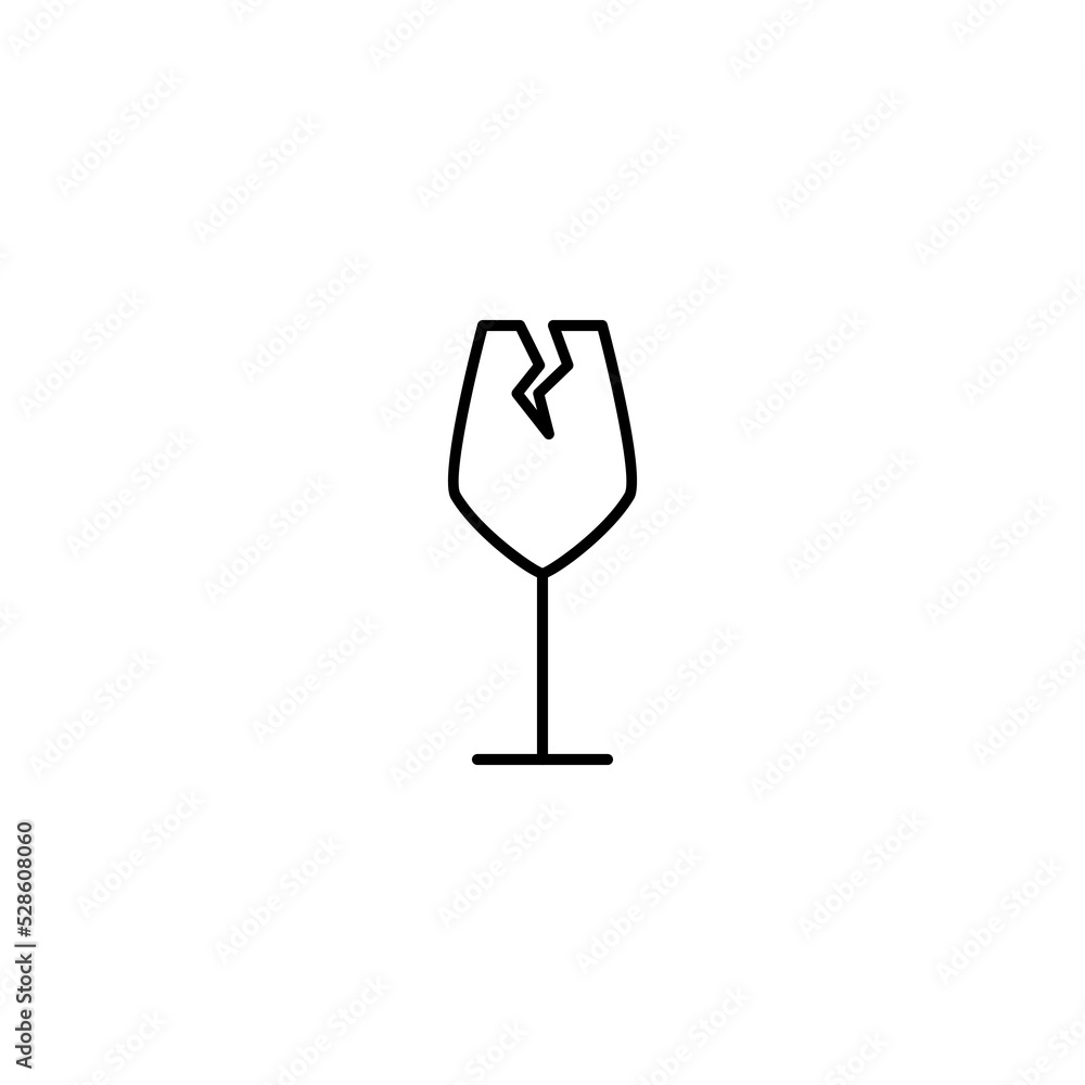 cracked white wine glass icon on white background. simple, line, silhouette and clean style. black and white. suitable for symbol, sign, icon or logo cracked white wine glass icon on white background. simple, line, silhouette and clean style. black and white. suitable for symbol, sign, icon or logo