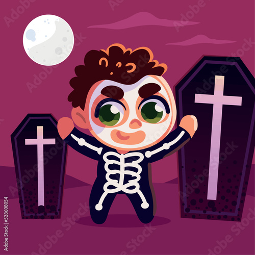 kid wearing skeleton costume