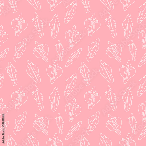Seamless pattern with  different type of female labia. Line drawing illustrator a vagina. Vector