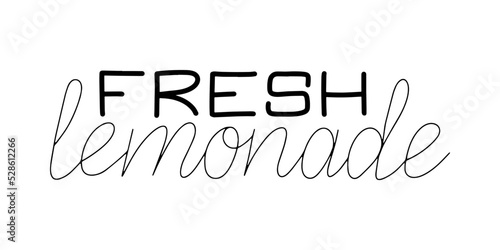 Fresh cold lemonade phrase. Refreshing summer drink text. Hand drawing lettring vector. Hatural homemade cocktail label. Isolated decorative design