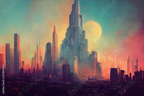 fantasy dream city, colorful illustration