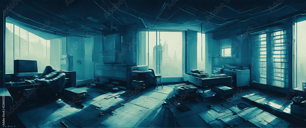 Artistic concept painting of a beautiful home cyberpunk interior ...