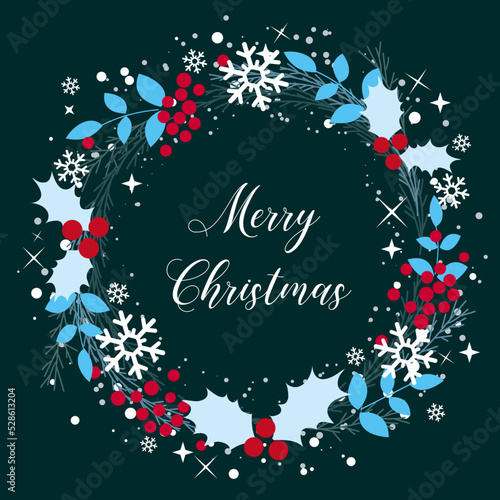 赤と青の落ち着いたクリスマスリース