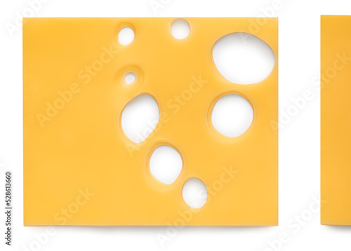 Cheese  isolated on white background. Slices of cheese for burger isolated on white, top view, flat lay.