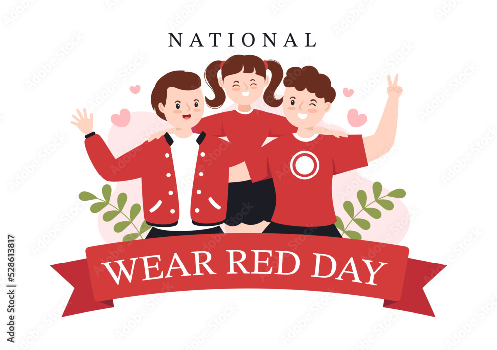 National Wear Red Day on February 7th Template Hand Drawn Cartoon Flat