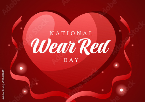 National Wear Red Day on February 7th Template Hand Drawn Cartoon Flat Illustration to inform Women Heart Disease Design