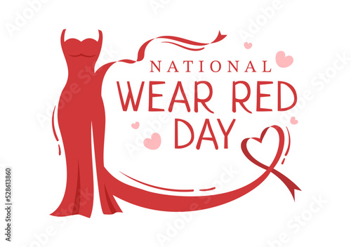 National Wear Red Day on February 7th Template Hand Drawn Cartoon Flat Illustration to inform Women Heart Disease Design
