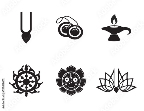 Hare Krishna icon set. Indian logo	