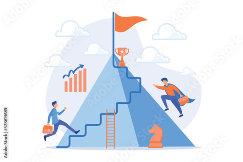 Business competition flat vector illustration. Career ladder, job promotion, corporate competition, success achievement concept. flat vector modern illustration photo