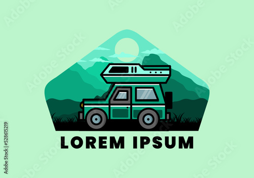 Off road vehicle car camping illustration badge design