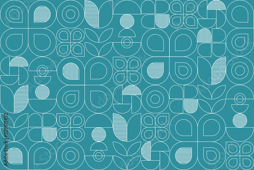 Abstract flat geometric background, mosaic pattern design with the simple shape of white line on green background. Mural wallpaper. Neo geometric. Vector Illustration.