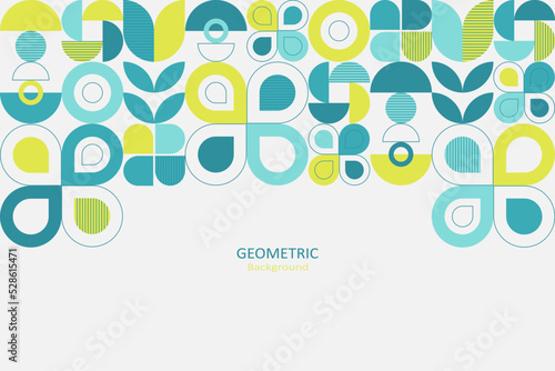 Abstract flat geometric background, template design with the simple shape of circles and lines on white background. Landing page design. Vector Illustration.