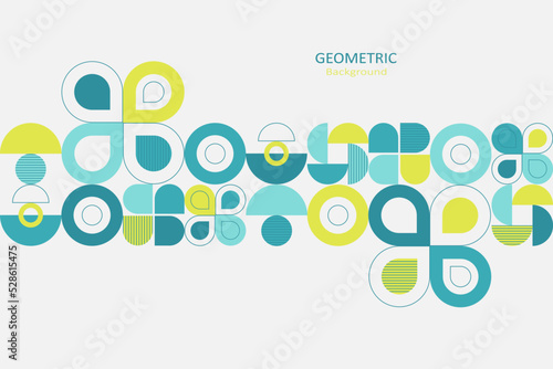 Abstract flat geometric background, template design with the simple shape of circles and lines on white background. Landing page design. Vector Illustration.