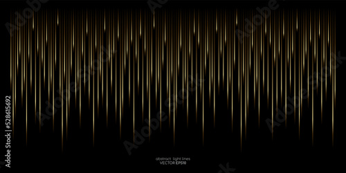 Abstract speed gold light lines movement dynamic dropping pattern isolated on black background in concept of luxury, technology, music, 5G, digital, communication.