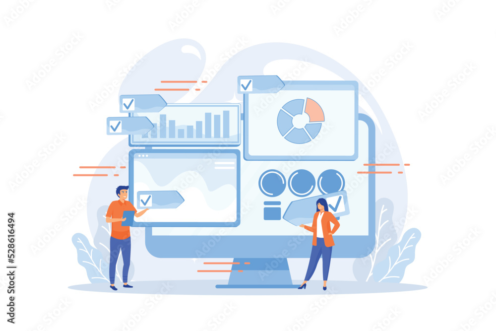 Naklejka premium Digital PR agency increase online presence. PR strategy, natural link acquisition and domain authority, brand awareness and keyword rankings concept. flat vector modern illustration