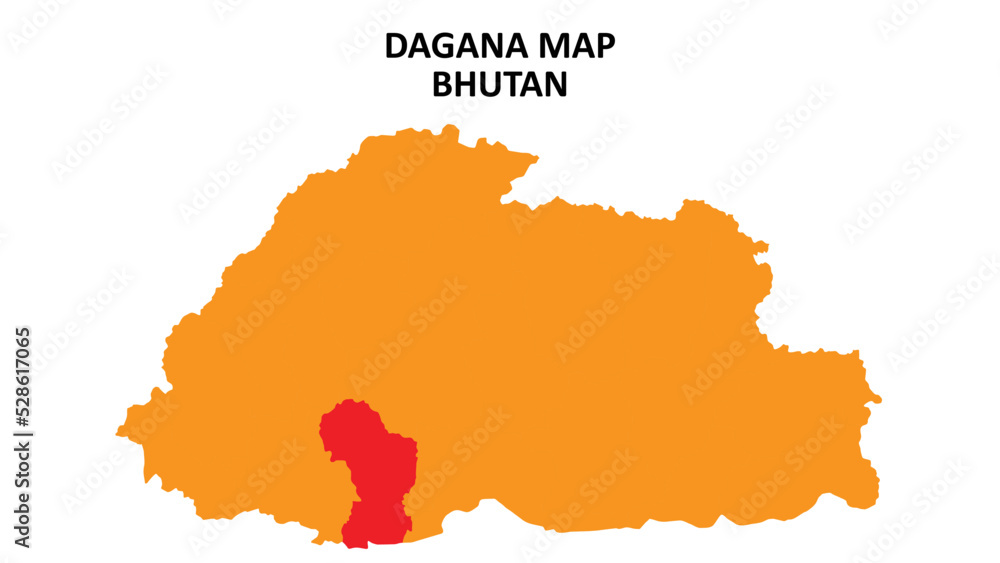 Dagana State and regions map highlighted on Bhutan map. Dagana State and regions map highlighted on Bhutan map.