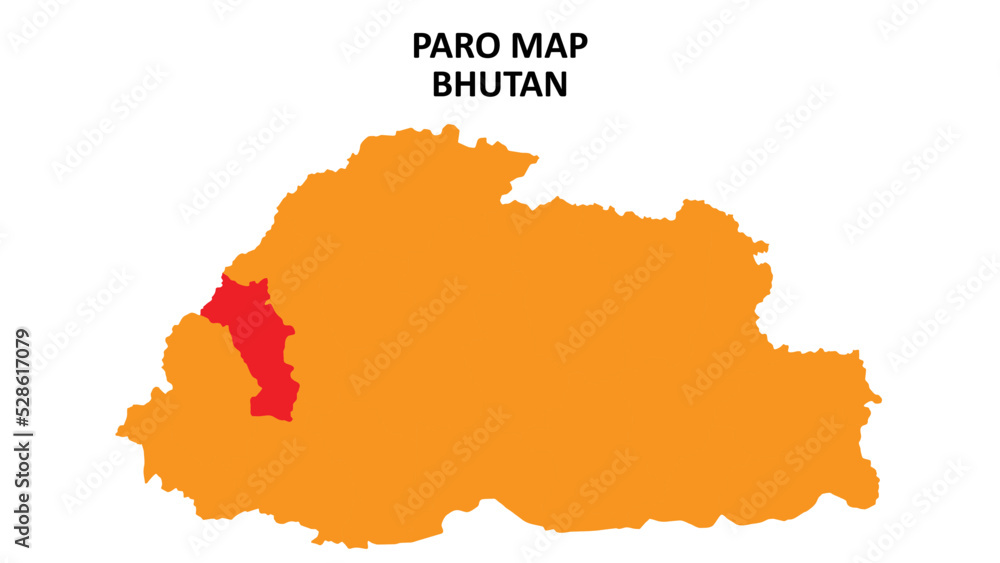 Obraz premium Paro State and regions map highlighted on Bhutan map.