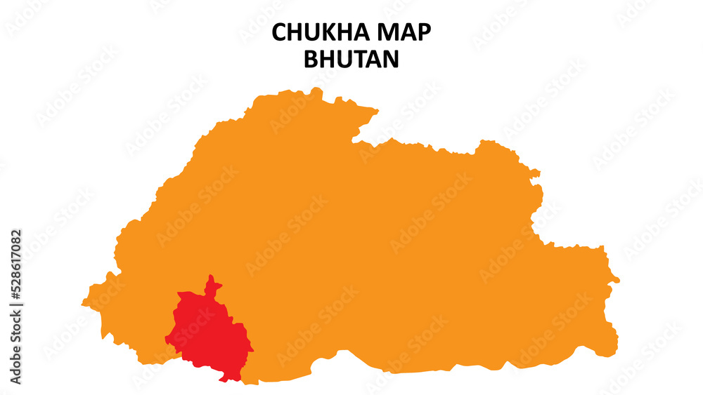 Fototapeta premium Chukha State and regions map highlighted on Bhutan map.