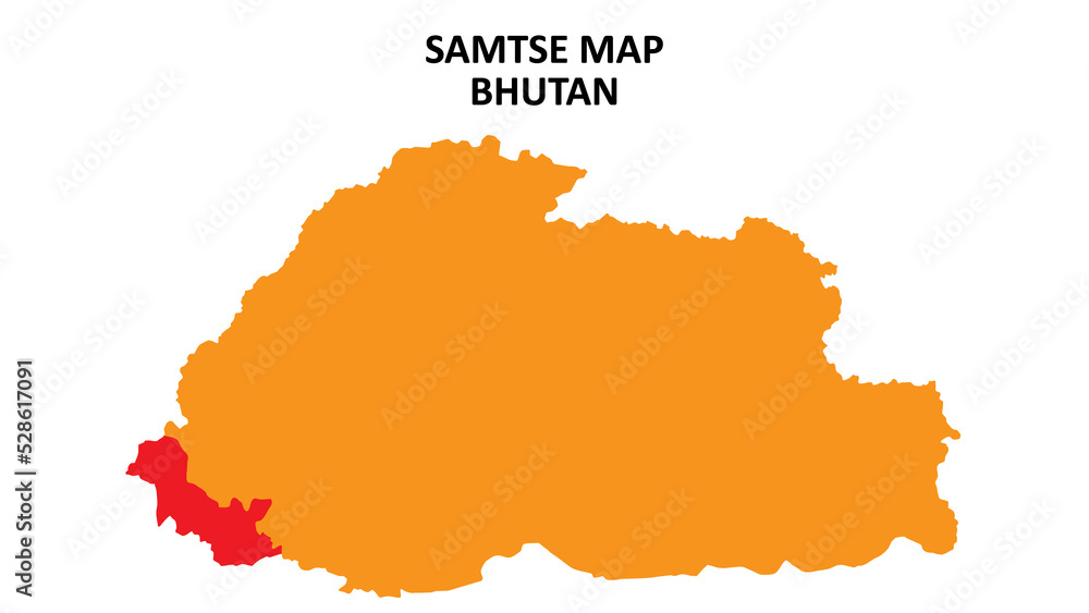 Fototapeta premium Samtse State and regions map highlighted on Bhutan map.