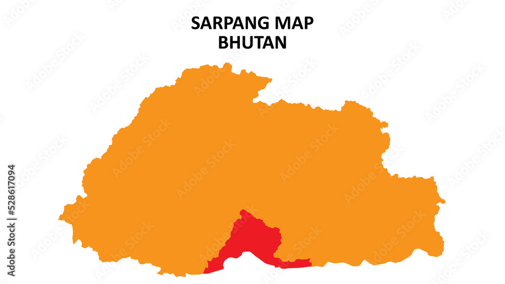 Fototapeta premium Sarpang State and regions map highlighted on Bhutan map.