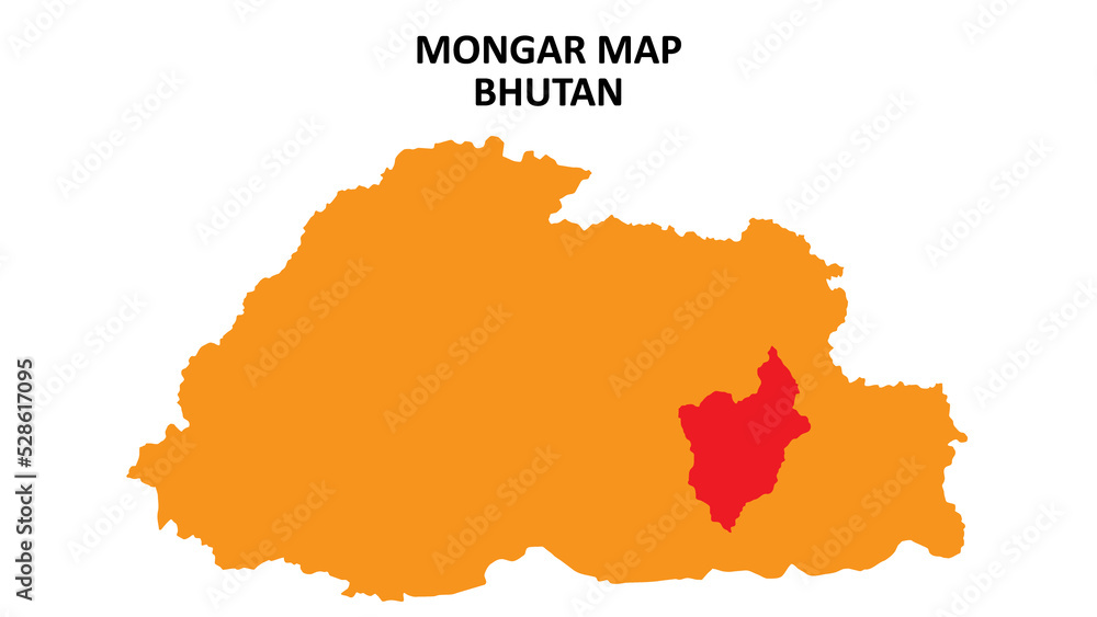 Obraz premium Mongar State and regions map highlighted on Bhutan map.