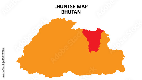 Lhuntse State and regions map highlighted on Bhutan map.