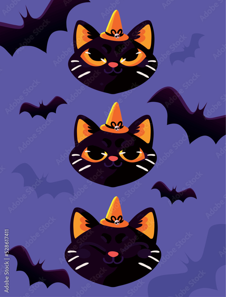 black cats with hat halloween