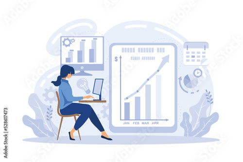 Business intelligence experts transform data into useful information. Business intelligence, business analysis, IT management tools concept. flat vector modern illustration