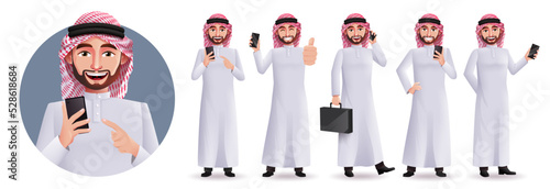 Fototapete Saudi arab man vector character set