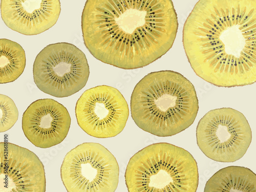 ゴールデンキュウイ断面パターンアイボリー色バック_横