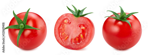 Red tomato collection. Set tomato isolated on white background. Tomato with clipping path