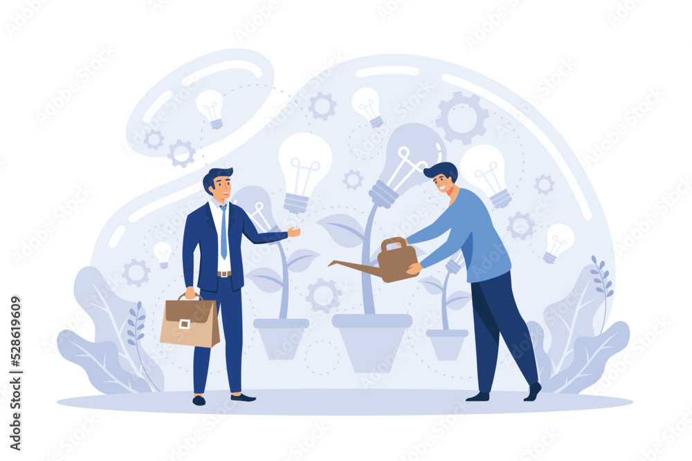 Constant innovation business, tech savvy, data driven business. Technological development startup. Improving company, solution abstract idea.flat vector modern illustration