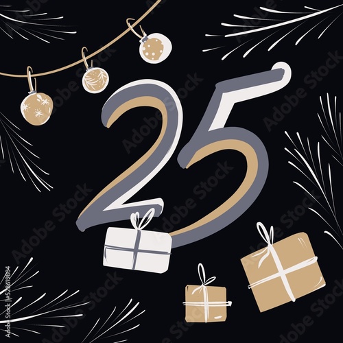 Merry Christmas illustration. advent calendar, icon with number.