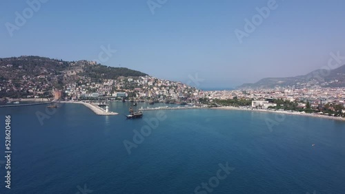 View of the harbor from the sea. the ships sails out of the seaport
