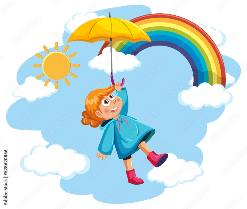 Naklejka premium A girl wearing raincoat in the sky