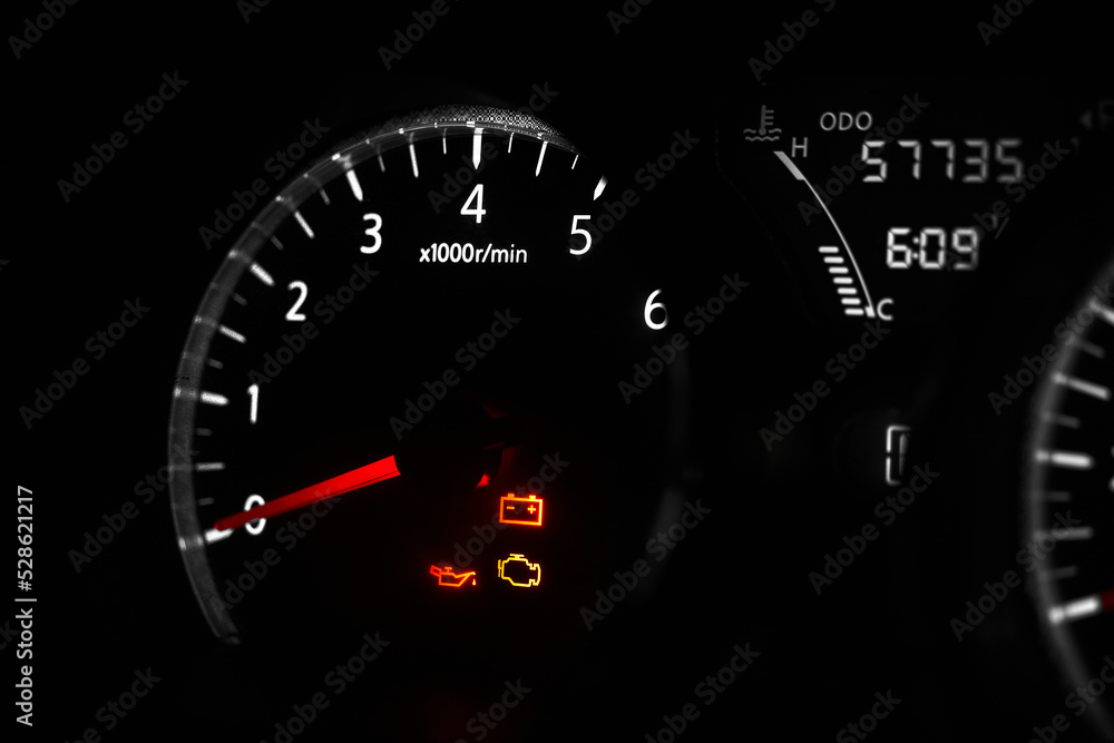 The car dashboard with a speedometer