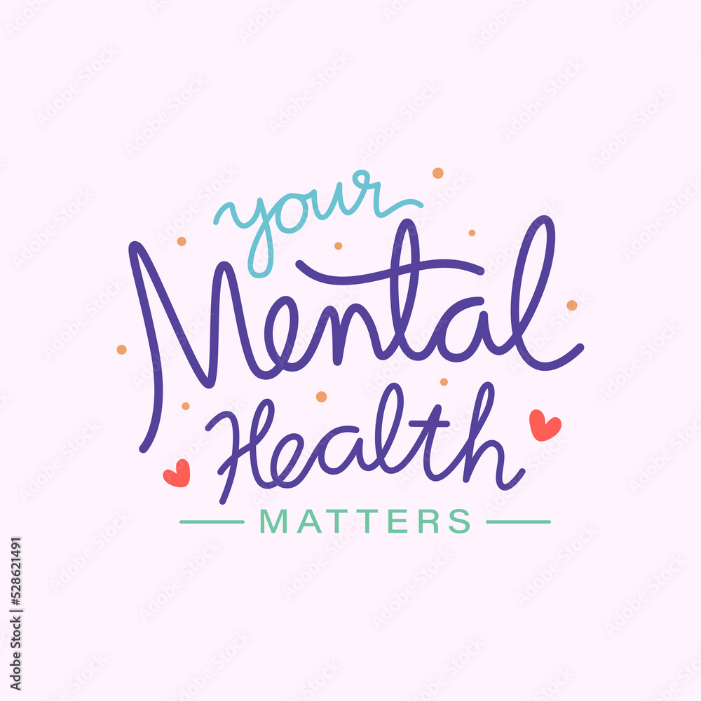 Happy mental health day with cute hand drawn typography concept design