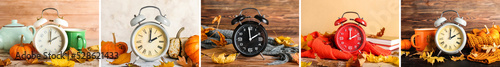 Collage of alarm clocks wit...