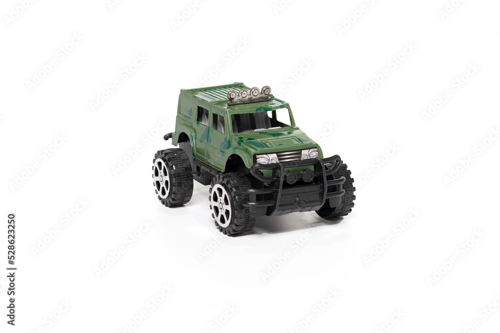  Model toy plastic car isolated on white. 